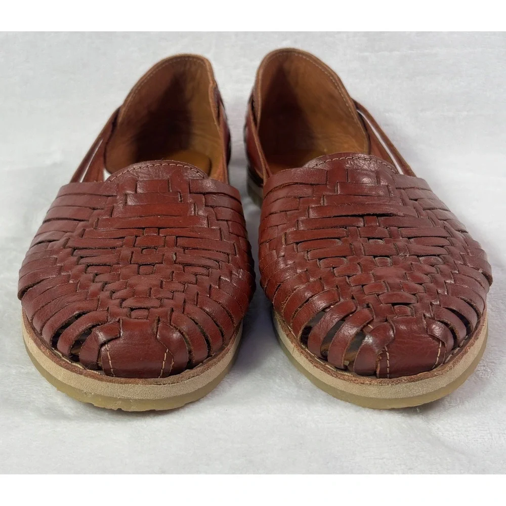 Bearpaw Huaraches Woven Leather Flat Sandals Cognac Brown Women Size 9